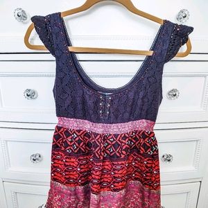 Free People Crochet Tiered Boho Mini Dress XS